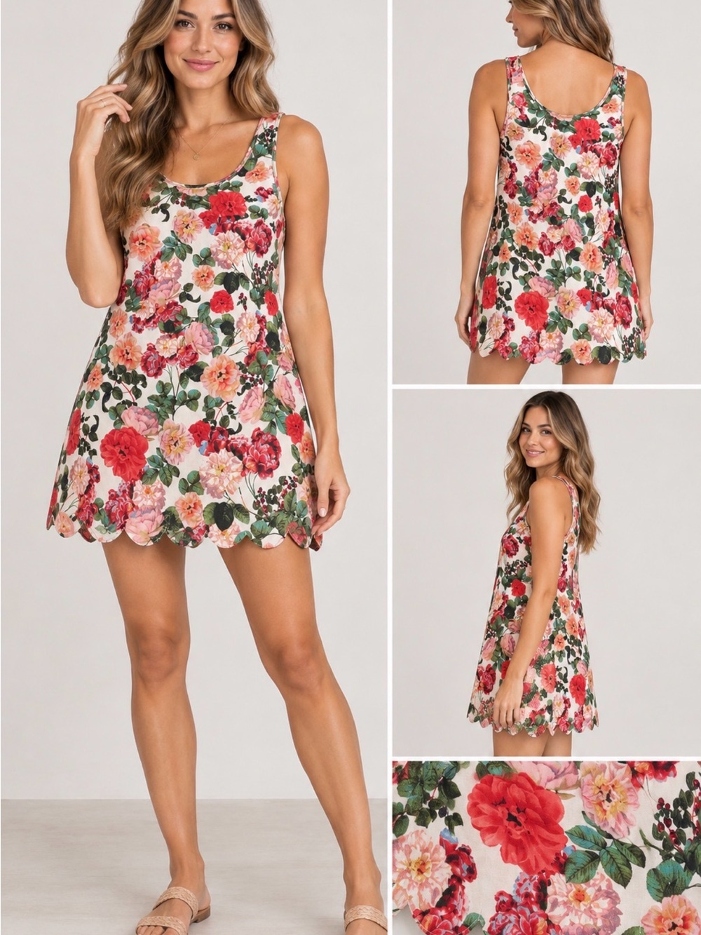 MINKPINK Girls Floral Tank Dress in White with Red & Pink Flowers size medium